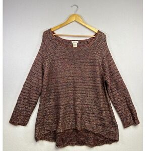 Monroe & Main Brown Mixed Print Knit Sweater Women 1X Long Sleeve Pullover
